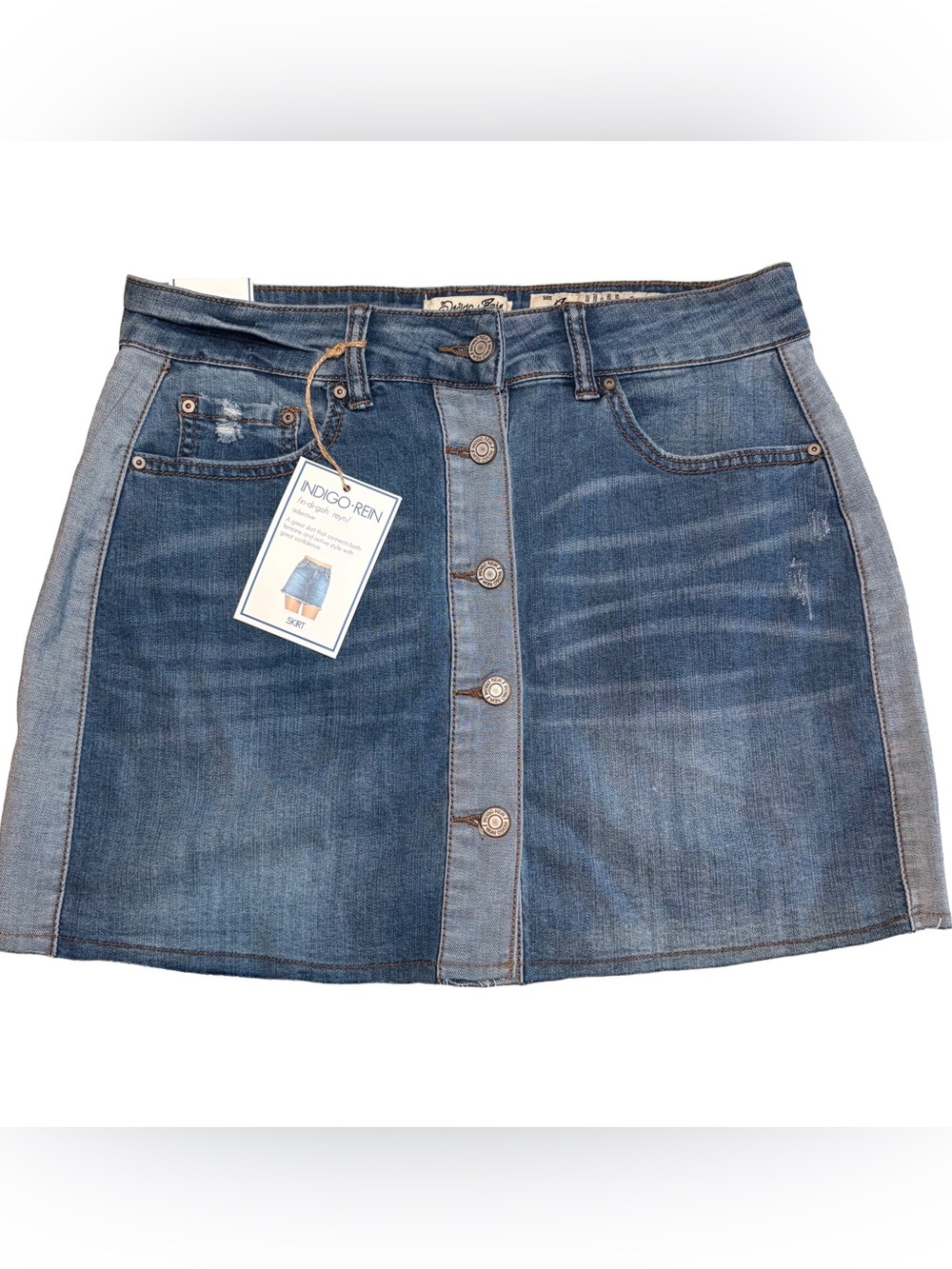 NWT Two Tone Denim Mini Skirt Button Front Women’s 7
